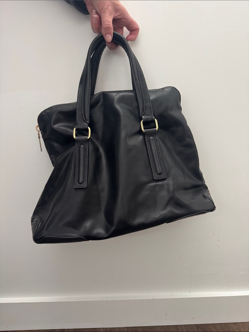 Zara Black Leather Tote with Gold Hardware